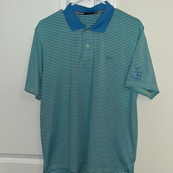 Performance Southern Tide Skipjack Tuna Golf Polo Shirt L Blue Green Stripe - Picture 1 of 4